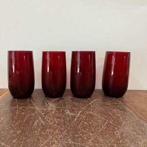 Set of 4 RubyRed Vintage Juice‎ Glasses Drinking Tumblers 4.5 inches